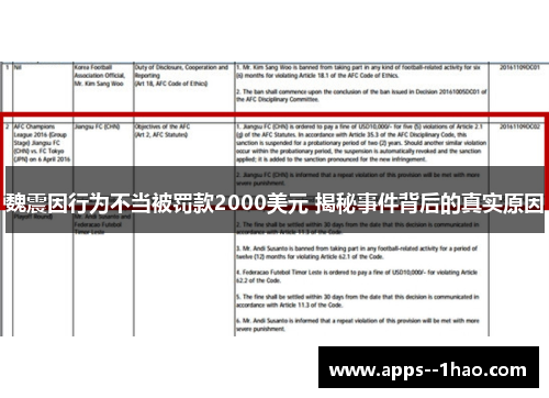 魏震因行为不当被罚款2000美元 揭秘事件背后的真实原因