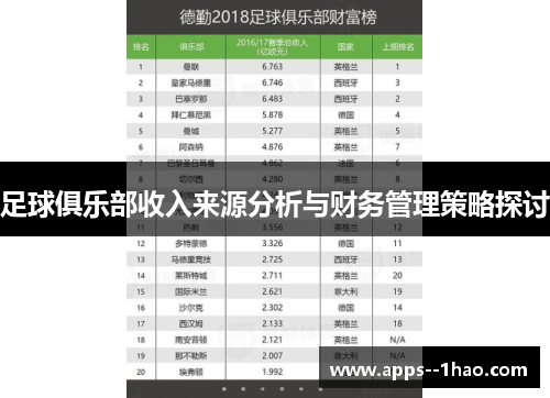 足球俱乐部收入来源分析与财务管理策略探讨
